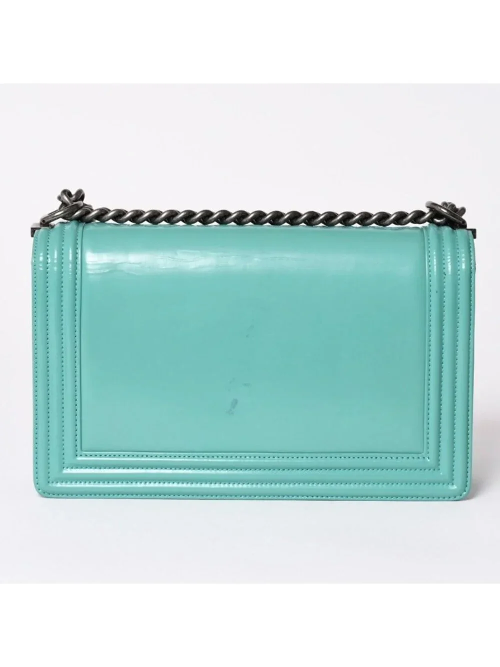 Chanel Boy Large Chain Shoulder Bag CC Logo Calfskin Turquoise